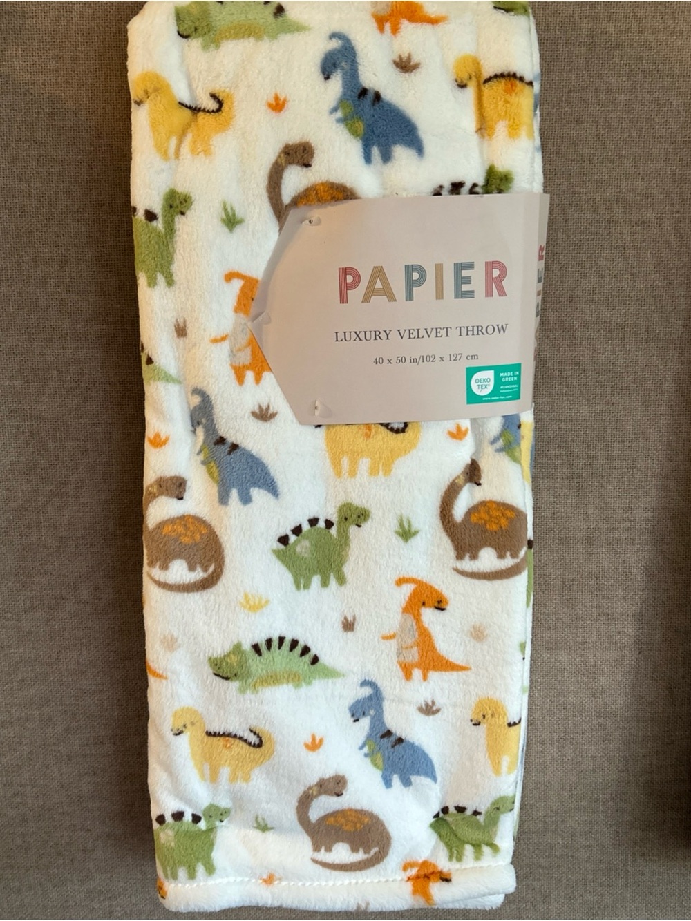 Papier Kids' White Dino Velvet Throw Blanket